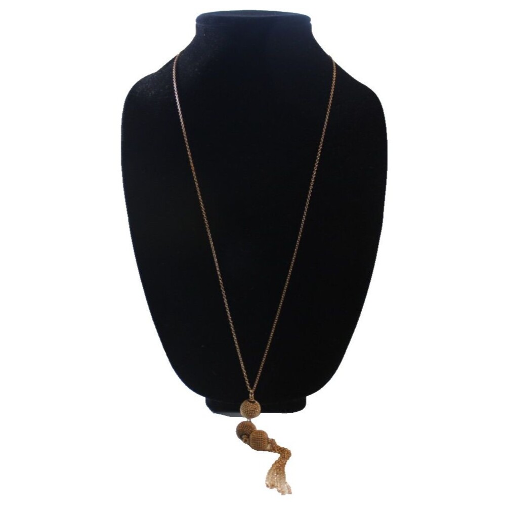 Chico's Gold Tone Long Pendant Necklace with Triple Sphere Tassell